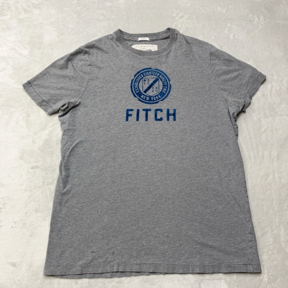 Y2K Abercrombie & Fitch Muscle T-Shirt Mens 2XL Single Stitch Raised Velvet Logo - Picture 1 of 7